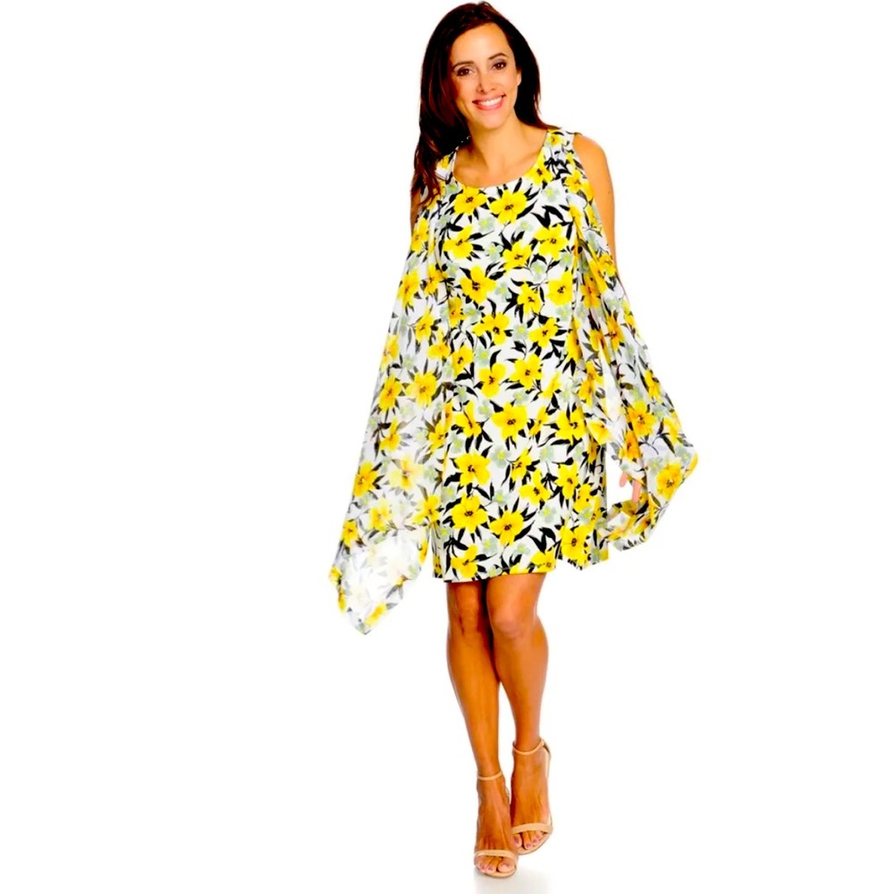 Kate & Mallory Printed Knit Chiffon Sleeveless Scoop Neck Side Overlay Dress M
